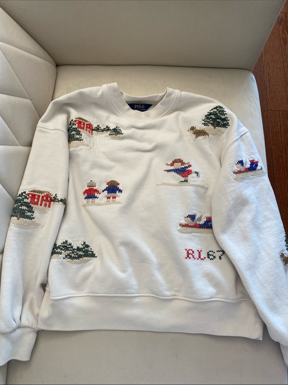 Polo by Ralph Lauren White Holiday Embroidered Crewneck Hoodies